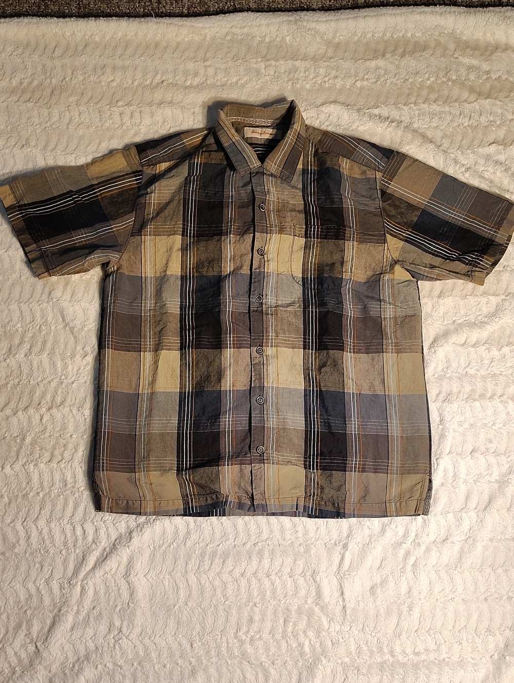 Tommy Bahama Men's Short-Sleeve Plaid Button-Up Shirt - Beige & Brown
